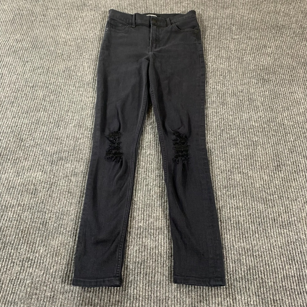Express Jeans Womens 2 R Black Denim Distressed‎ Legging High Rise Skinny 26x29